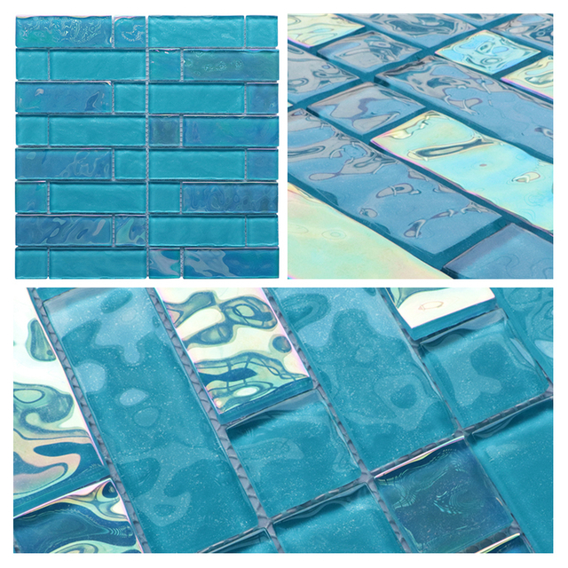 Rainbow Iridescent Effect Blue Glass Mosaic for Floor