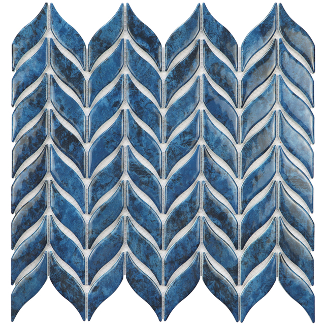 Blue Leaves Pattern Glass Mosaic for Kitchen Backsplash