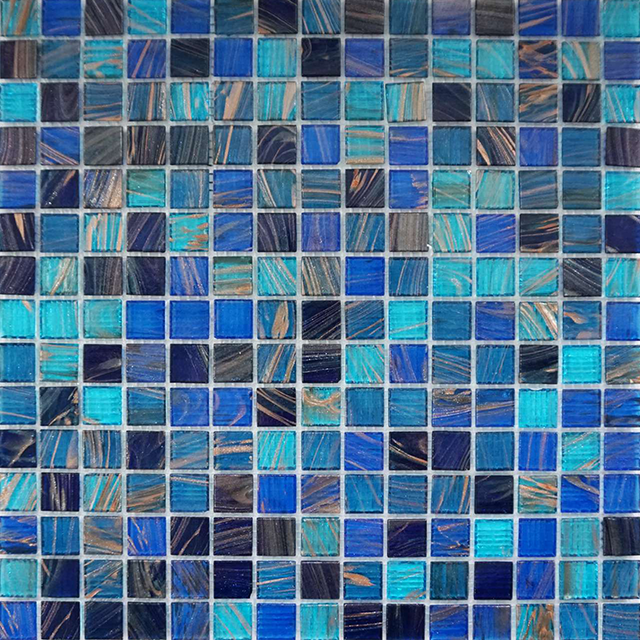 Blue Mixed Color Square Goldline Mosaic Tiles