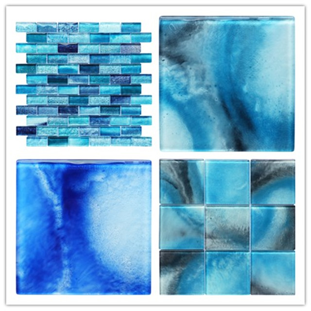 Crystal Blend Blue Glass Mosaic For Swimming Pool