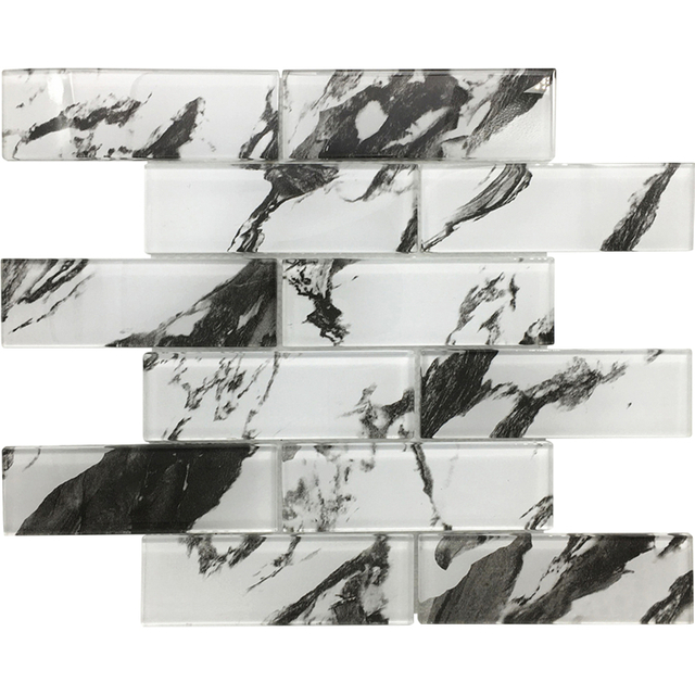 Black White Wall Floor Laminated Glass Tile