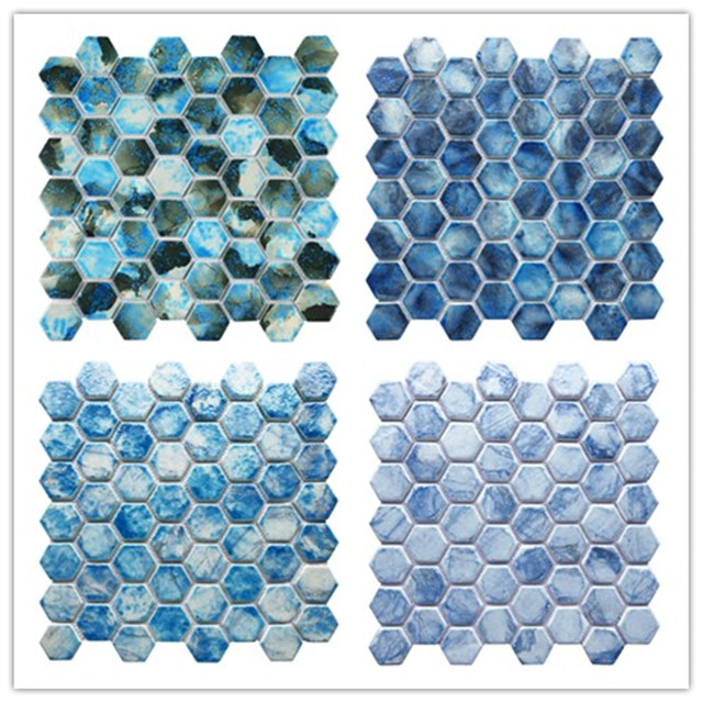 Exclusive New Hexagon Green Blue Mixed Glass Mosaic