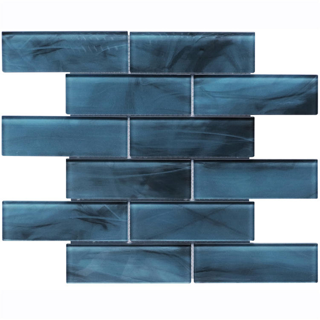 Subway Tile Backsplash Blue Inkjet Glass Mosaic