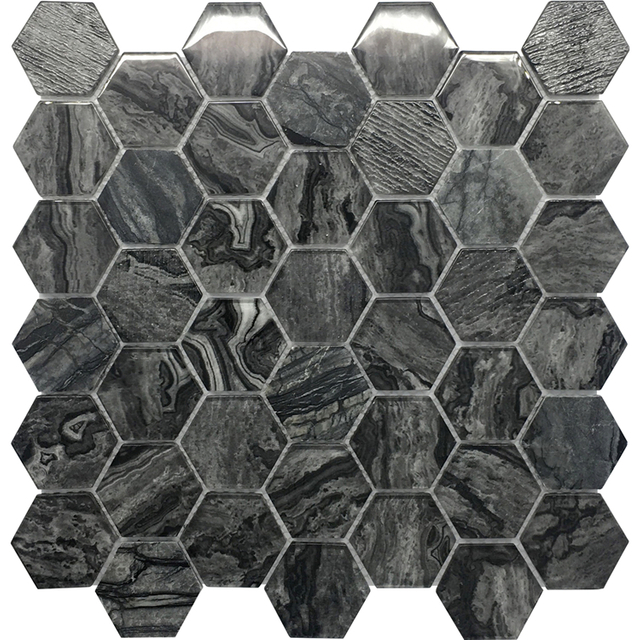 Black Hexagonal Laminated Glass Tile