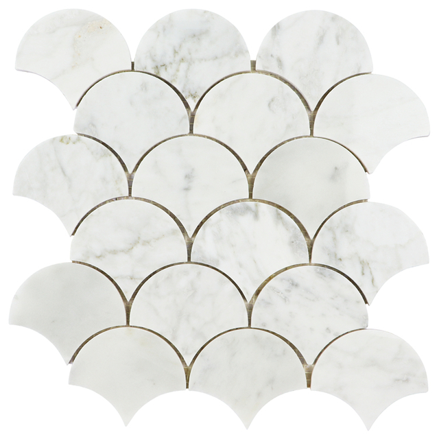 White Fan Shaped Fish Scale Design Stone Mosaic 