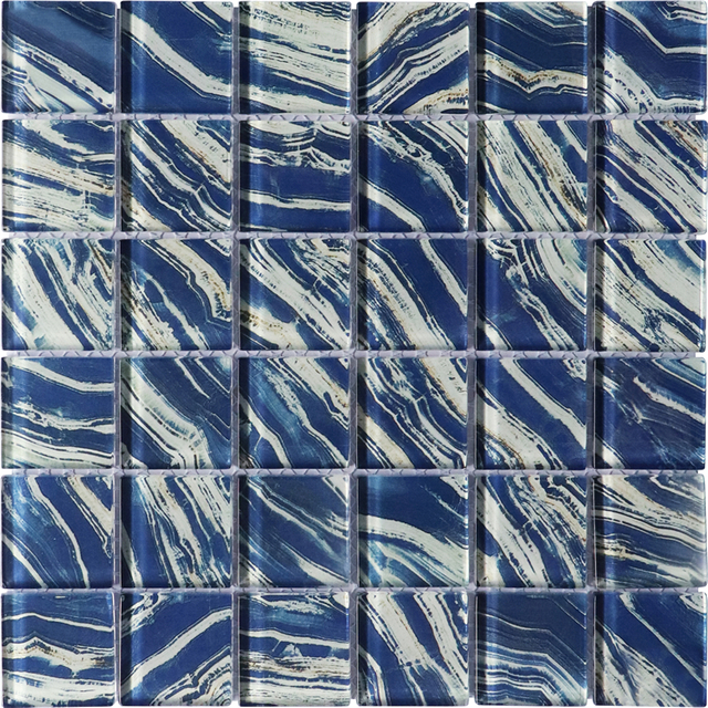 Factory Price Glossy Surface Blue Squares Glass Mosaic