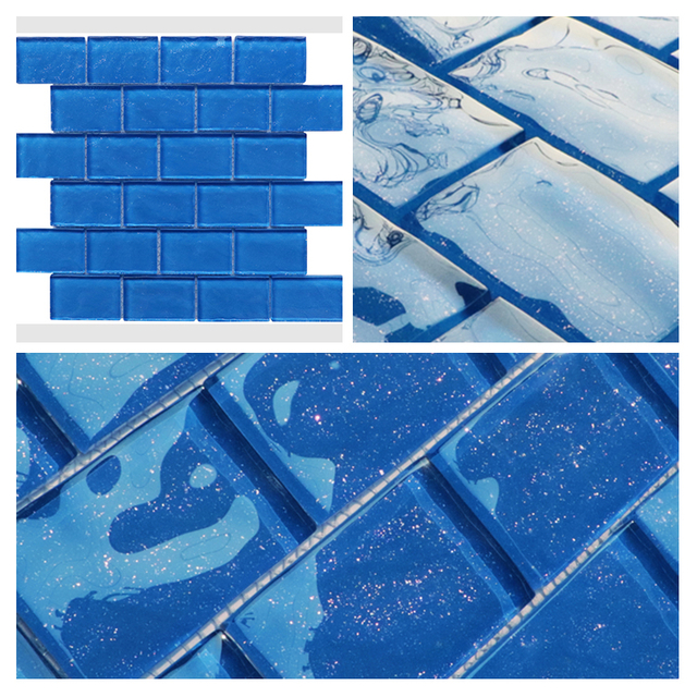 Foshan Factory Blue Glossy Swimming Pool Glass Mosaic