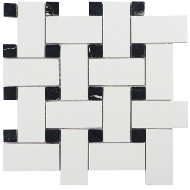 Natural Stone Wall White Basketweave Mosaic Tiles