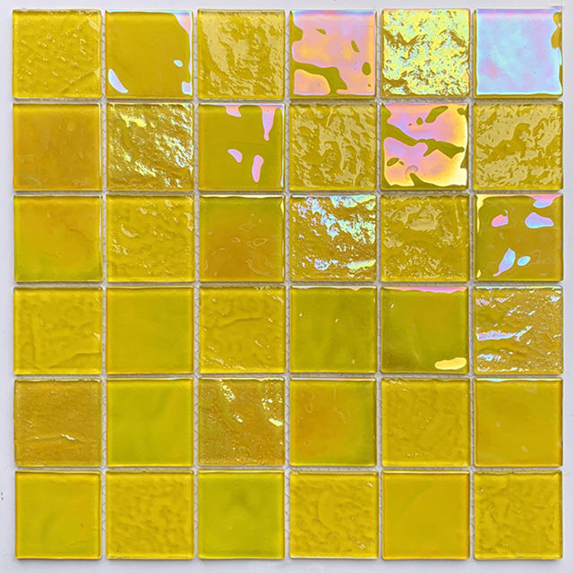 Colorful Yellow Iridescent Glass Mosaics Tiles For Kitchen