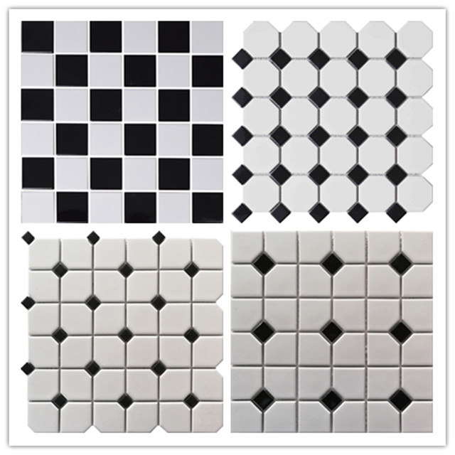 Foshan Black And White Ceramic Mosaic Floor Tile Pieces