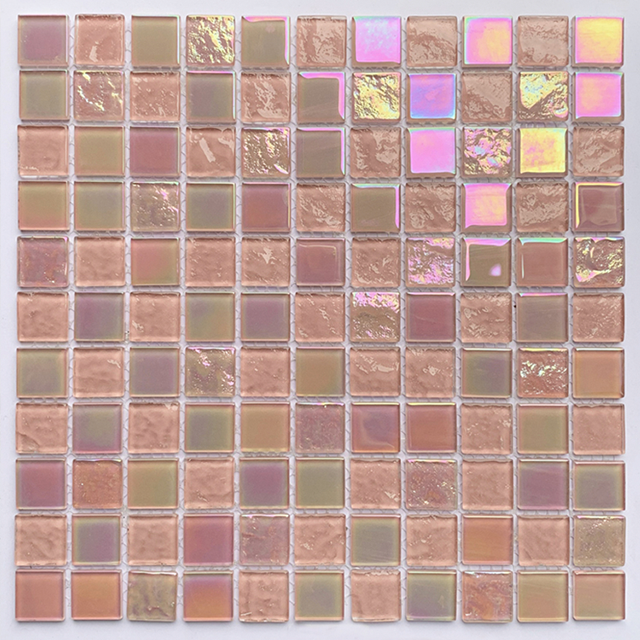 Rainbow Surface Pink Iridescent Glass Mosaic Tiles