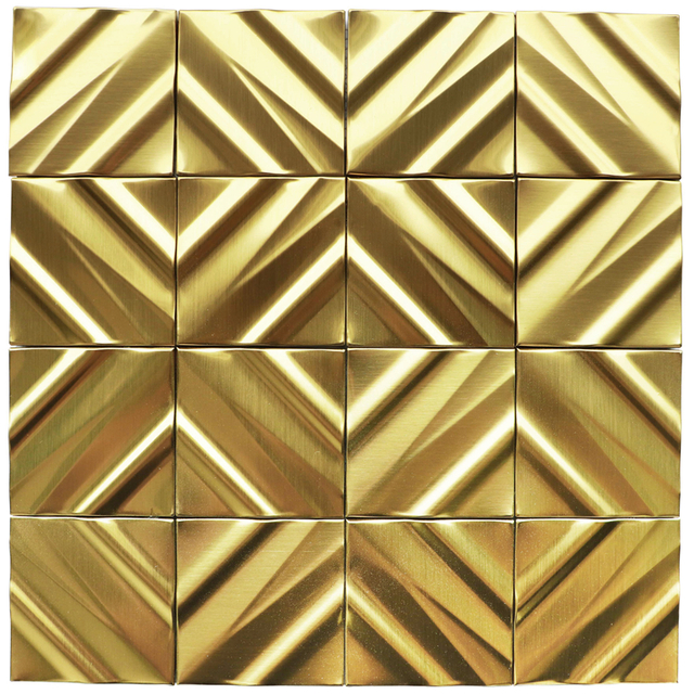 Interior Wall Tile Gold Square Metal Mosaic Metal Tile