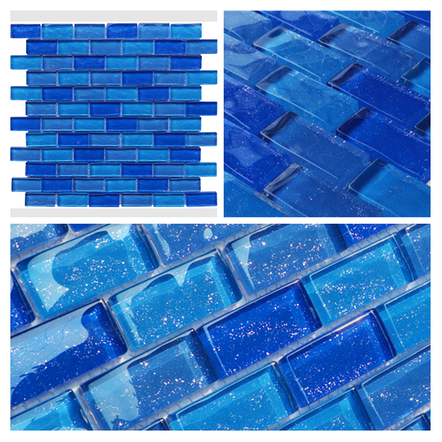 1x2" Crystal Mosaic Tile Blue Mixed Tile Supplier