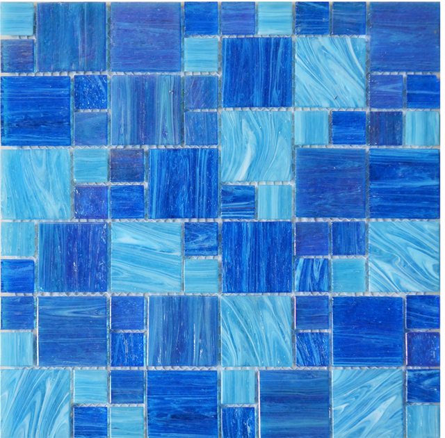 Blue Mixed Golden Streak Glass Mosaic Mosaic Tile