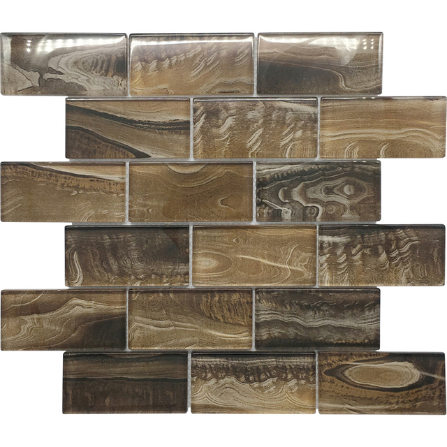 Brown Color Strip Laminated Glass Mosaics