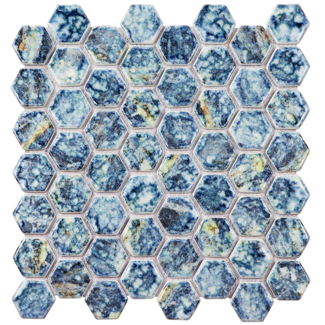 Foshan Unique Design Blue Hexagon Tiles Glass Mosaic
