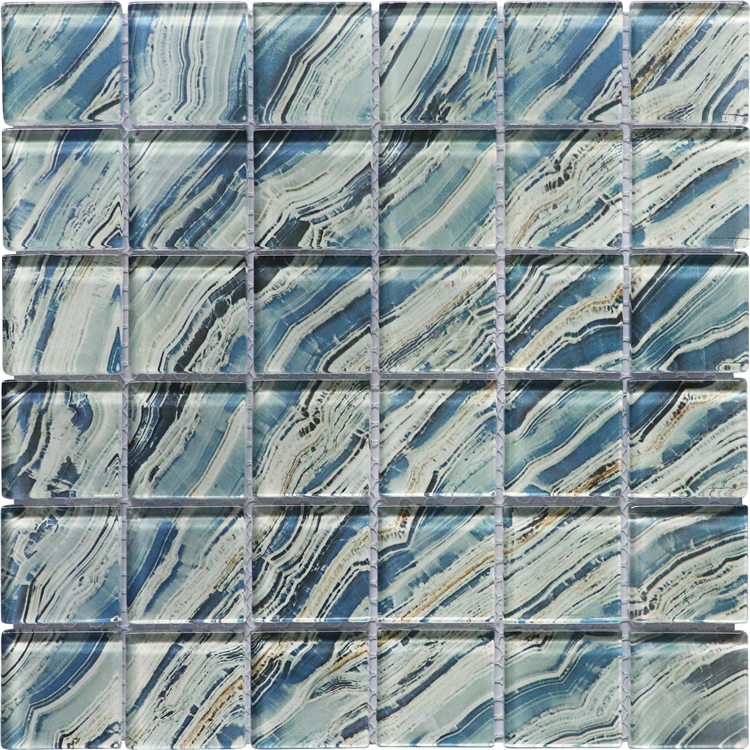 Factory Price Glossy Surface Blue Squares Glass Mosaic