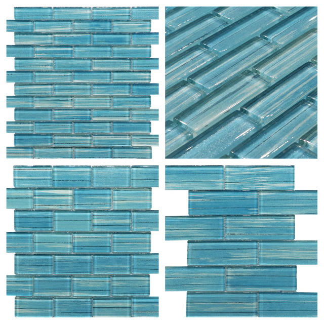 Hand Brush Blue Mix Glass Mosaic Tile