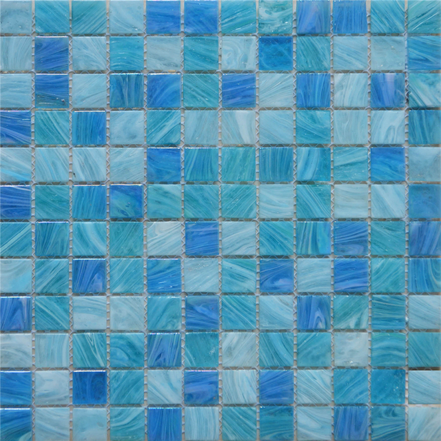 Swimming Pool 4mm Iridescent Blue Glass Mosaic With Goldline